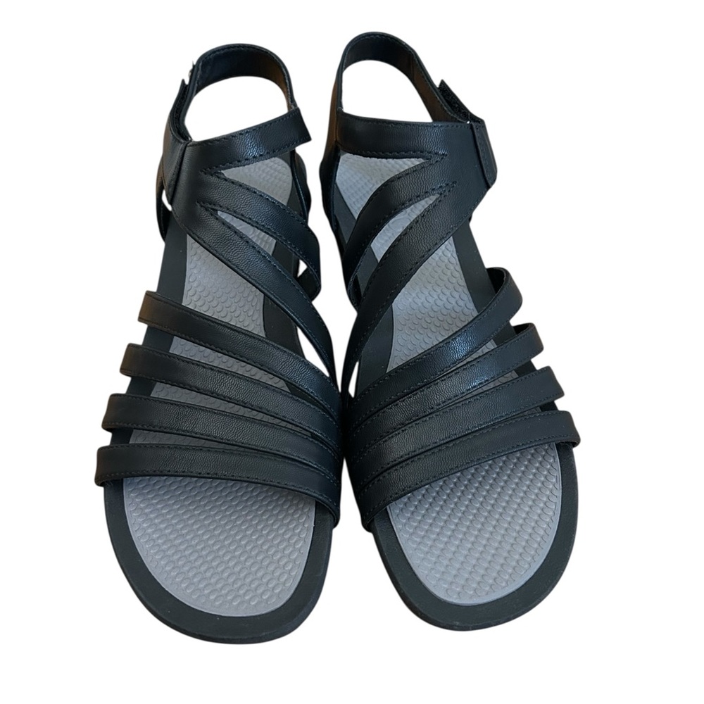 Baretraps Raleigh Strappy Black Sandals Womens 8 Wedge Heel Padded Footbed Comfy